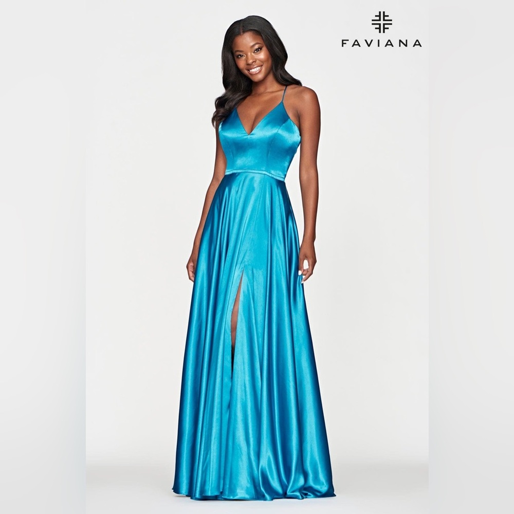 Teal Silky Charmeuse Lace Up Back Formal Gown